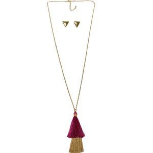 CLEARANCE Lily Sky Tassel Long Gold  Necklace & Earring Set